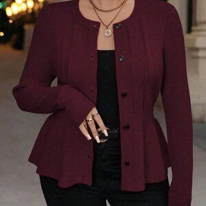 SHEIN Curve Burgundy Peplum Button Front Cardigan 3X EUC
